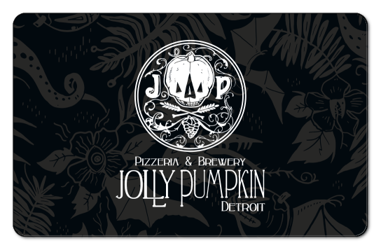 jolly pumpkin logo on a black floral background